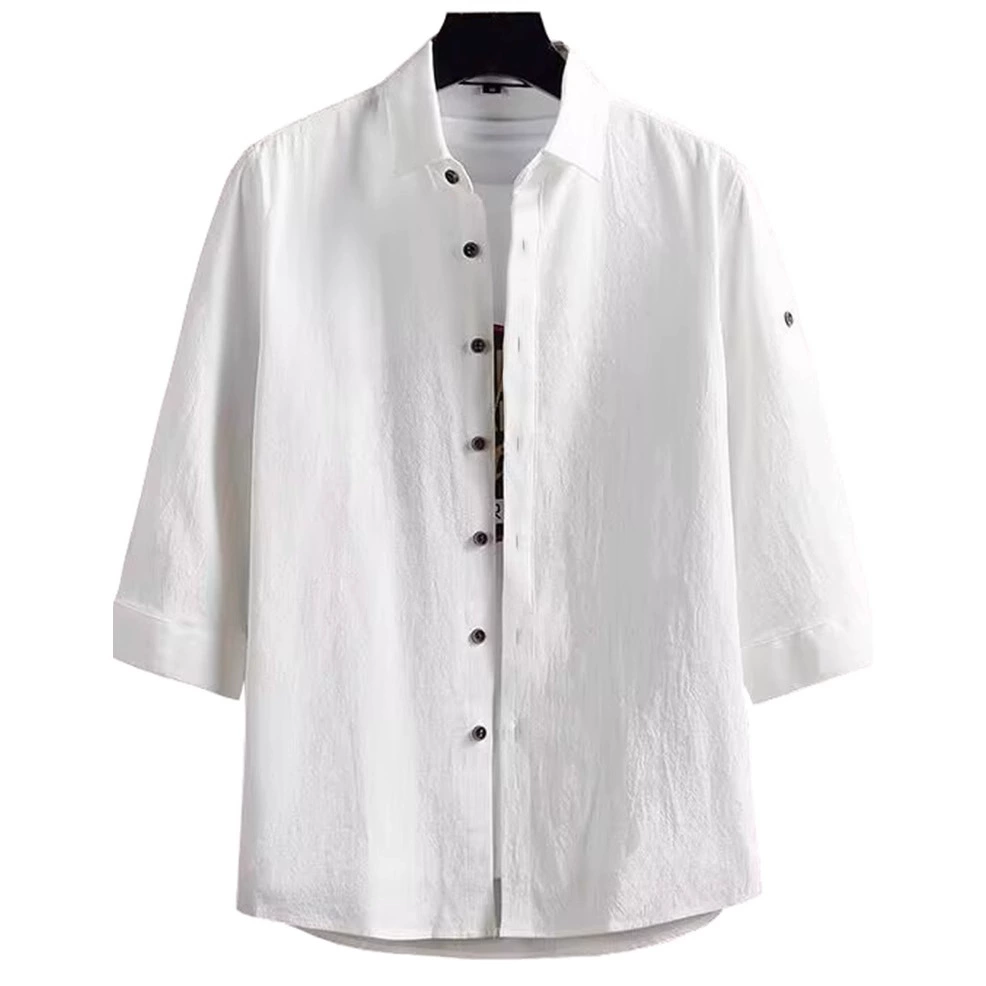 Новая летняя мужская простая льняная рубашка с рукавом три четверти, свободная однобортная однобортная рубашка большого размера с лацканами, мужская одежда