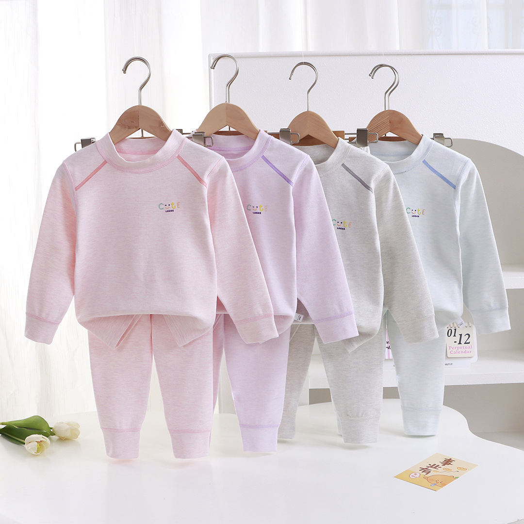 Children's Underwear Set for Spring, Autumn, and Winter, Boys and Girls, Seamless Thermal Tops and Pants, Infant and Toddler Colored Cotton Pajamas, Loungewear