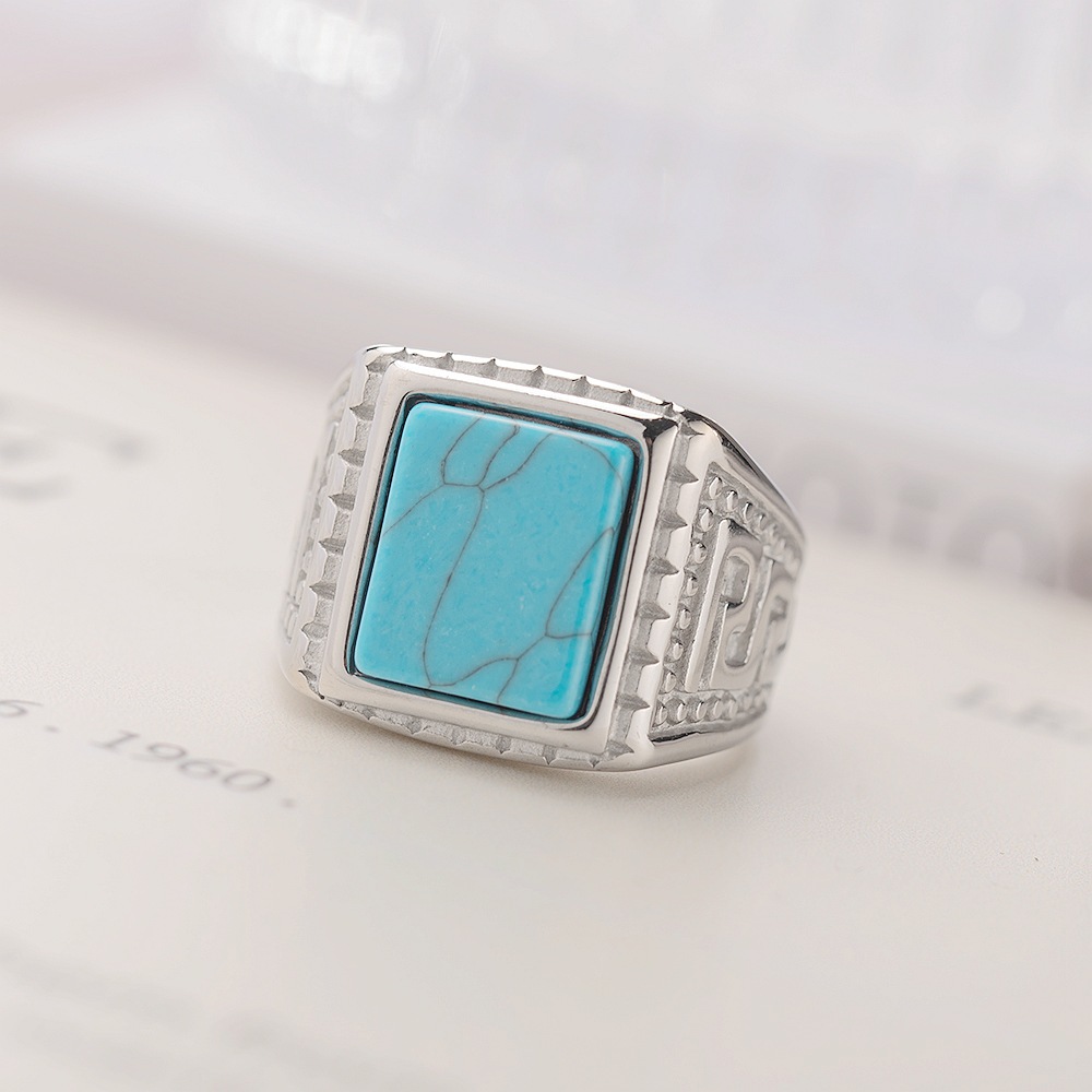 Retro Turquoise Titanium Micro-Inlaid Gemstone  Couple Ring