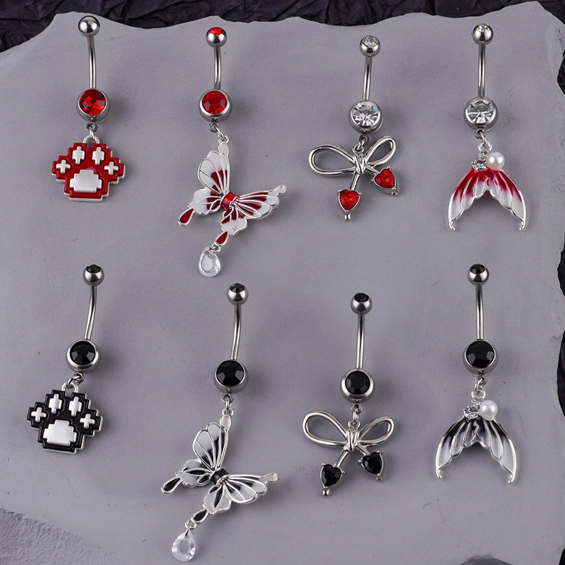 Navel Belly Button Ring With Butterfly And Bear Paw Design_voghion.com