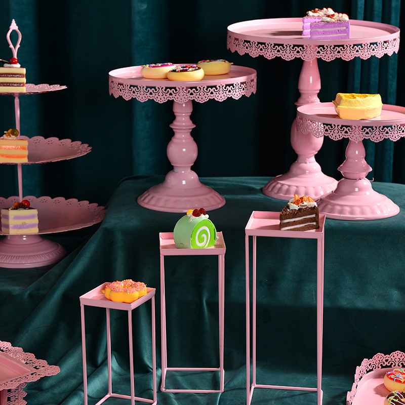 Nordic cristal tarde té bandeja de mesa de postre decoración de la torta estante de la torta de boda Placa de hierro merienda rack