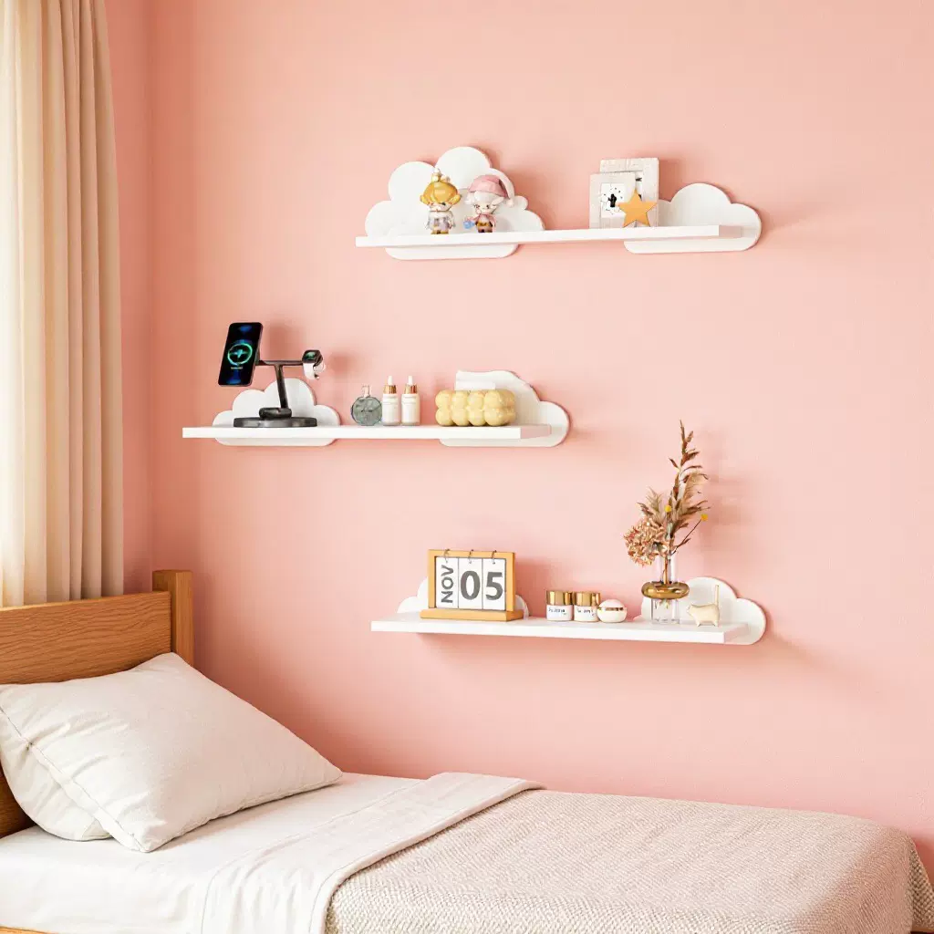 跨境墙上置物架层板双云朵壁挂式墙面搁板电视墙装饰架子云朵隔板