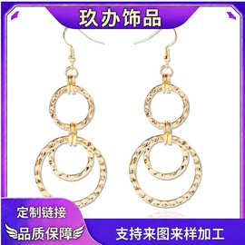 亚马逊跨境新款锤纹耳环时尚个性葫芦耳钉轻奢度假通勤复古百搭女
