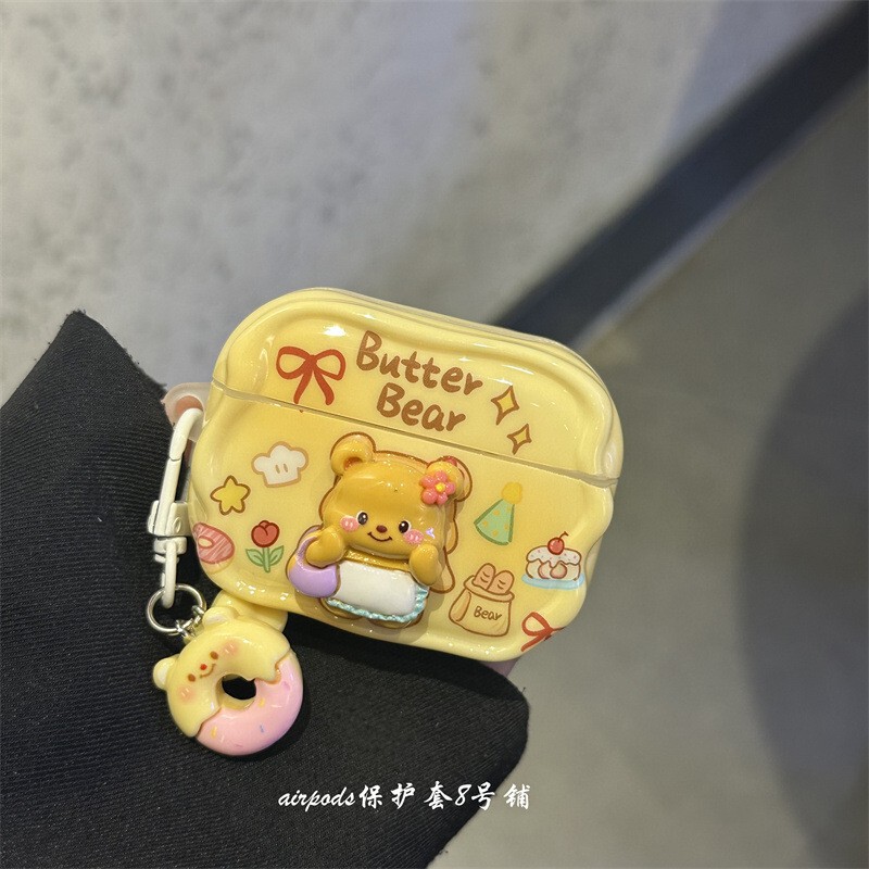 Cute Cartoon Bread Butter Bear Suitable for Apple airpods Pro1 Generation 2 Generation 3 Generation Earphone Case Protective Cover