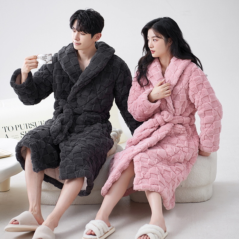 Camisón de pareja de invierno coral de lana de tres capas acolchado forrado de lana engrosada rojo hombres y mujeres boda pareja pijamas Otoño e Invierno