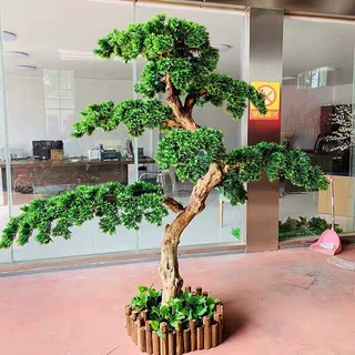 仿真松树批发迎客松新中式装饰楼下摆件室内大型景观假树绿植造景