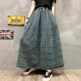 牛仔半身裙女春季新款大码胖mm显瘦a字遮胯伞裙休闲长裙批发