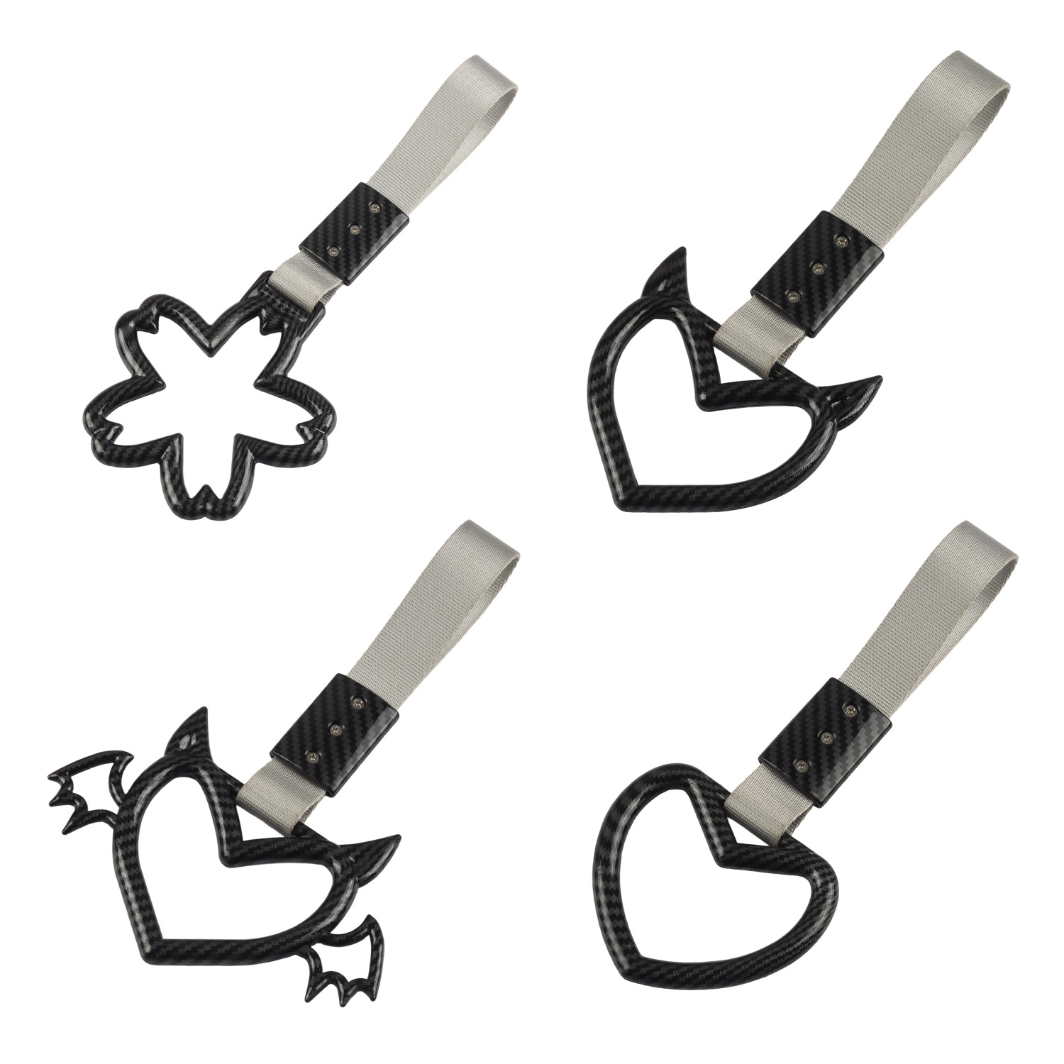 New cross-border carbon fiber car decoration pull ring, devil heart warning pendant, personalized rear bumper warning
