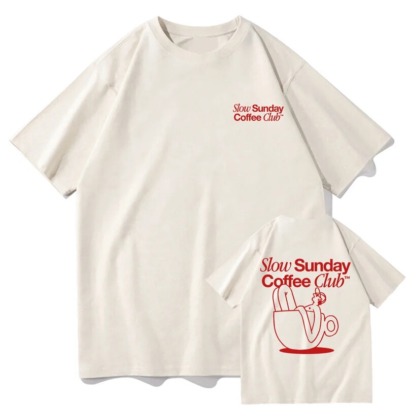 Slow Sunday Coffee Club T-Shirt Men/Women Harajuku Vintage Graphic T-Shirt Classic Unisex High-Quality Vintage Cotton