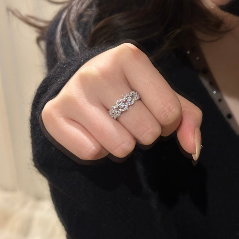 Luoxisi Temple Jewelry S925 シルバーの新しい二層レースリング、柔らかなラインとダイヤモンドのウェディングリング、女性用、積み重ね可能|undefined