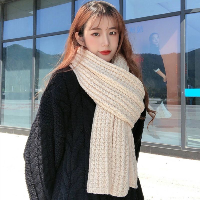 New Japanese Cross Border Scarf Women's Autumn/winter Extended Windproof Solid Color Scarf Outdoor Sweet And Versatile Elegant Student Scarf_voghion.com