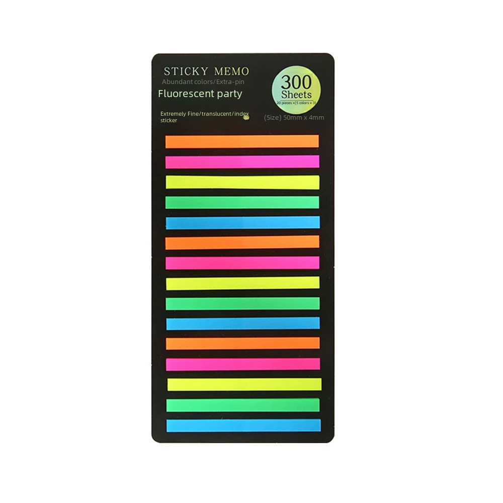 Extremely Thin Fluorescent PET Index Stickers, 300 pcs, Waterproof Long Strip Tabs