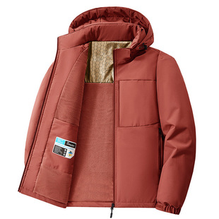 Cross-border wholesale fast-hand explosions winter coat men's new hooded fleece-lined thickened plus size middle-aged windproof cotton-padded jacket