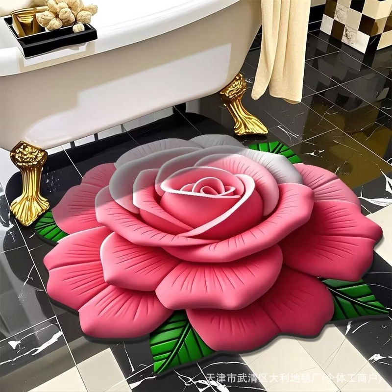 3D視覚花卉異形珪藻泥マット洗面台装飾マットトイレ吸水マット浴室マット|undefined