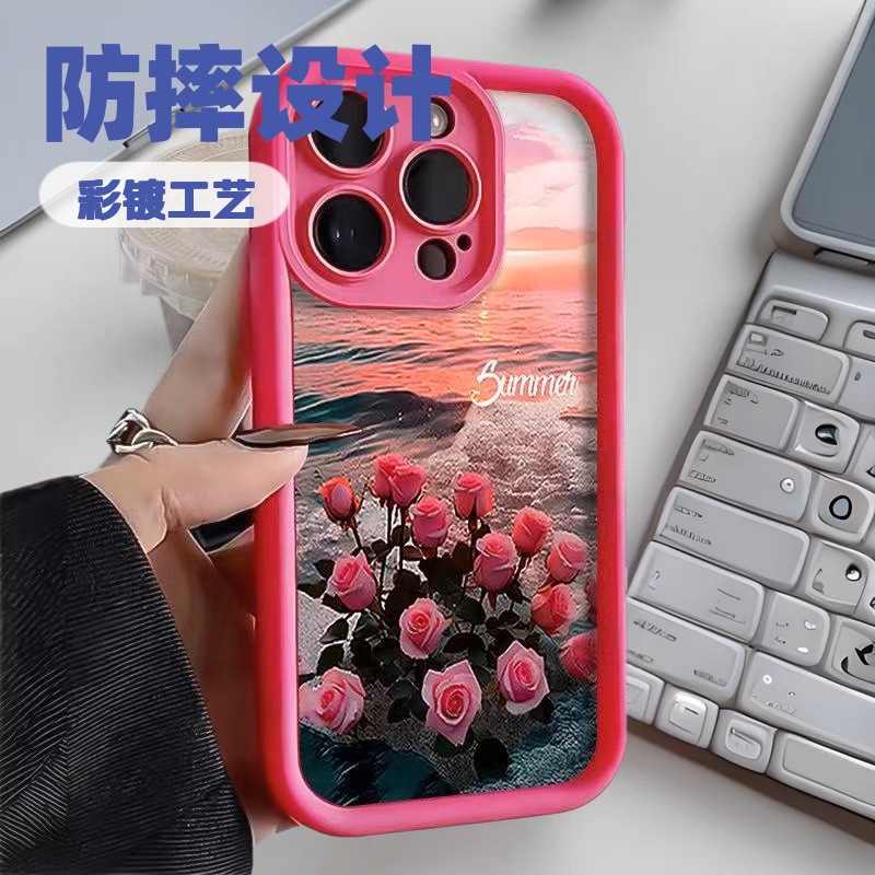 Funda para Teléfono Sunset Rose Compatible con Apple 17 Promax, Estilo Japonés y Coreano, iPhone 16/15/14, Estilo Europeo y Americano 13