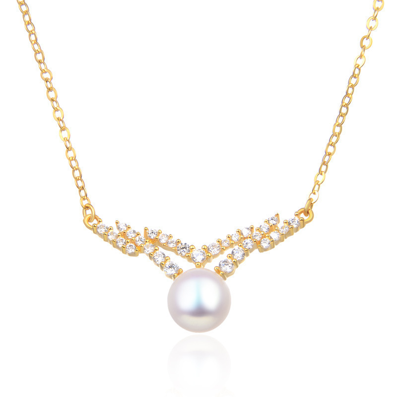 S925 plata esterlina collar de perlas de agua dulce moda ligera lujo personalidad collar de cadena clavícula al por mayor
