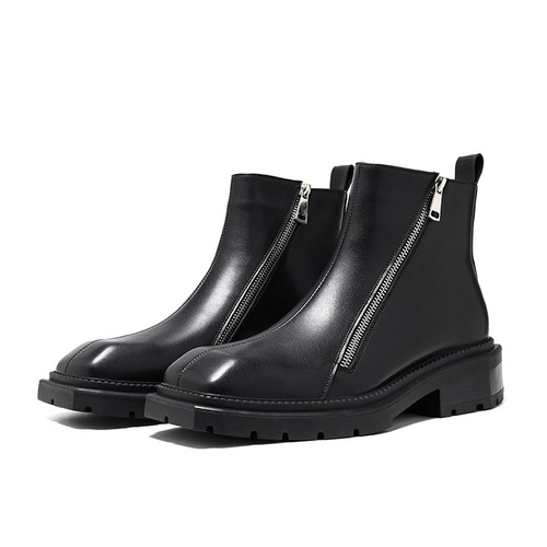 Chelsea boots square toe shoes British style black mid-top short boots double side zipper Martin boots trend 4512-R