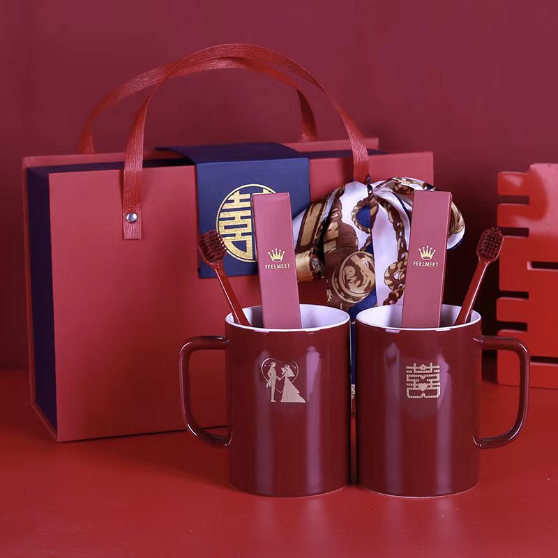 Taza de enjuague de boda, un par de tazas de cepillo de dientes de boda rojas, tazas de cepillo de dientes de boda, set de tazas de dientes de boda