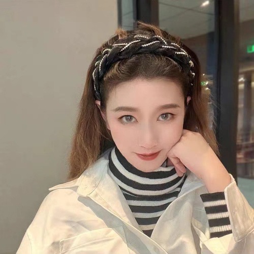 New Water Diamond Braid Headband with Organza Plait Hair Clip, 3D High Crown Top High-End Lightweight Luxury Diamond Accents Hair Accessory