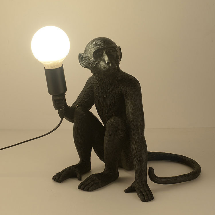 Scandinavian Creative Monkey Resin Lamp Hemp Rope Lamp Personalized Creative Clothing Store Restaurant Retro Industrial Style Animal Lighting