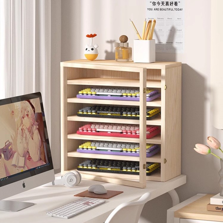 Wooden Desktop Multi-Layer Storage Rack Computer Room Desktop Keyboard Peripheral Collection Display Rack Blind Box Hand-Made Display Cabinet