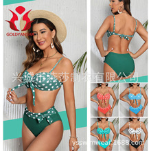 GOLDYANSHA泳衣分体外贸复古波点蝴蝶结露背性感比基尼高腰bikini