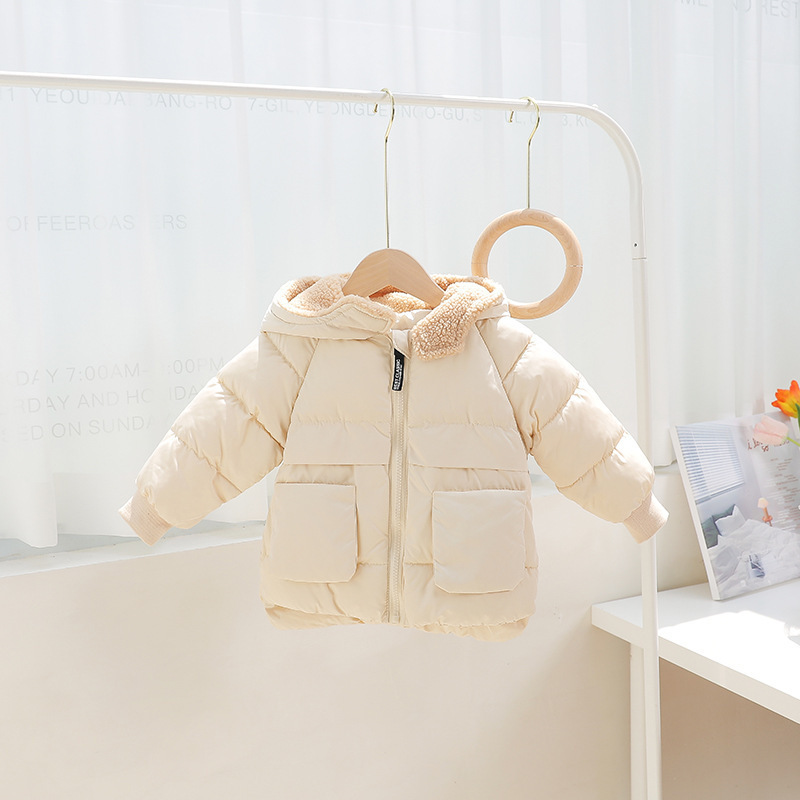 Niños y niñas, chaqueta de algodón, chaqueta de algodón, chaqueta de cordero de cachemira 2025, nuevo otoño y invierno corto, chaqueta de calentamiento con capuzas gruesas