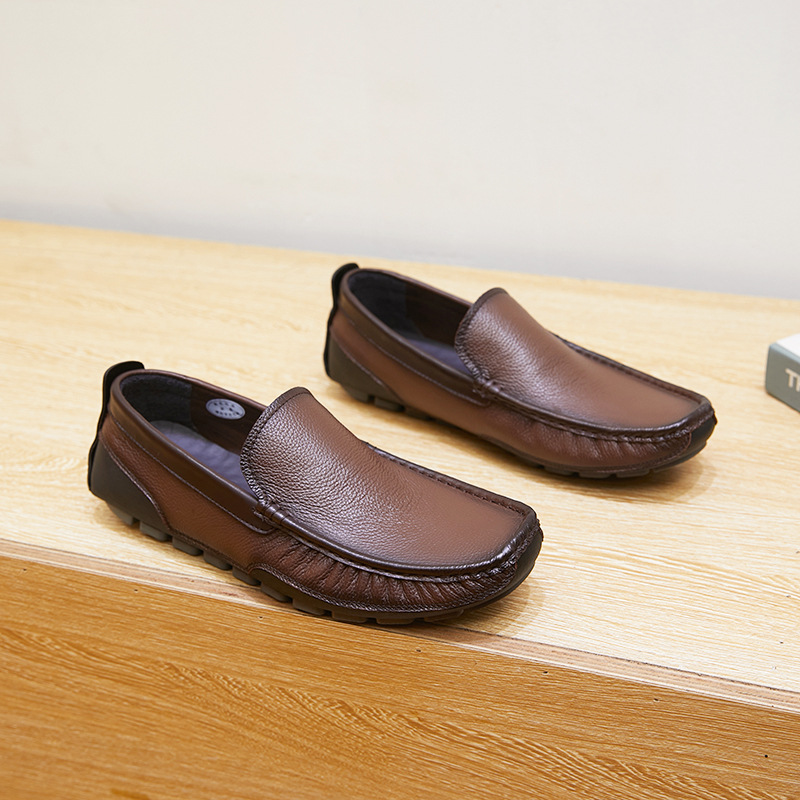 New single-layer leather bean shoes comfortable breathable flat men's leather shoes_voghion.com