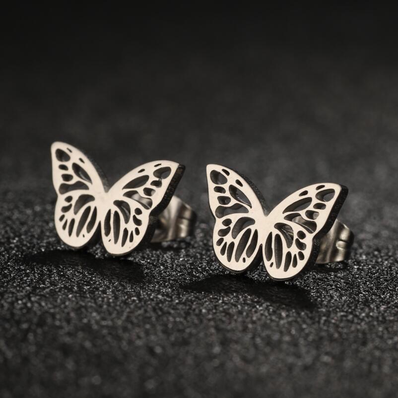 1 Pair Simple Style Butterfly Plating Hollow Out Stainless Steel Ear Studs display picture 2