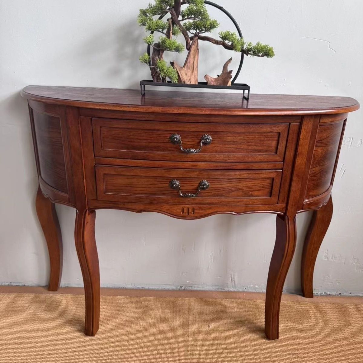 American-Style Foyer Table, Solid Wood Foyer Cabinet, European-Style Semi-Circular Foyer Console, Hallway Decorative Wall-Mounted Tea Storage Cabinet