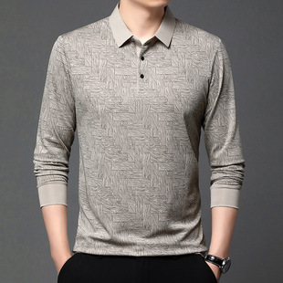 Cross-border Printed Long-sleeved Polo Shirt Men's Middle-aged Business Casual All-match Fashion Trend Base Lapel T-Shirt