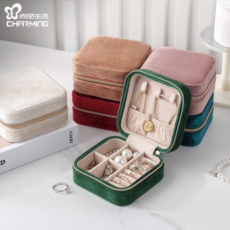 Caja de joyería de franela caja de almacenamiento Amazon europea y americana de doble capa de almacenamiento de joyas caja de joyería portátil para el hogar para viajes