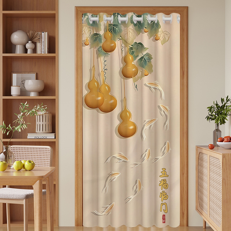 Chinese-Style Door Curtain Partition Curtain for Winter Warmth and Cold Protection, Suitable for Bedroom, Room, Home, Bathroom, and Door-To-Door Feng Shui Blocking Curtain