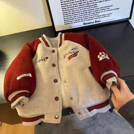 2024新款儿童棒球服毛昵派克外套冬季卡通男童中小童宝贝加厚棉服