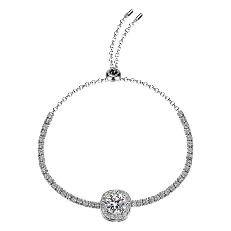 Pulsera de plata 925 con colgante cuadrado de moissanita, estilo simple para mujer, venta directa de fabricante, joyería para transmisión en vivo de TikTok.