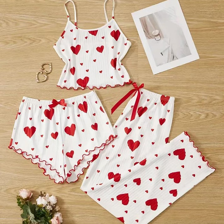 2025 New Style Home Clothes Women Pajamas suit Sling Printed Pajamas suit Pants Three-Piece Set 7703