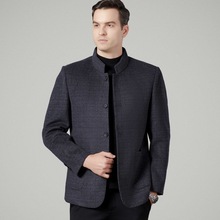双面羊绒外套中山装中年爸爸装羊毛呢子大衣男秋冬季立领休闲夹克