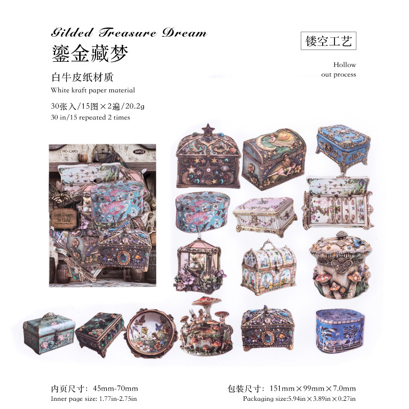 Mosmo Retro Ecenery Hollow Tarjeta dura Etiqueta engomada Colección de la Edad Media Material de todo fósforo Cuenta manual Collage de bricolaje