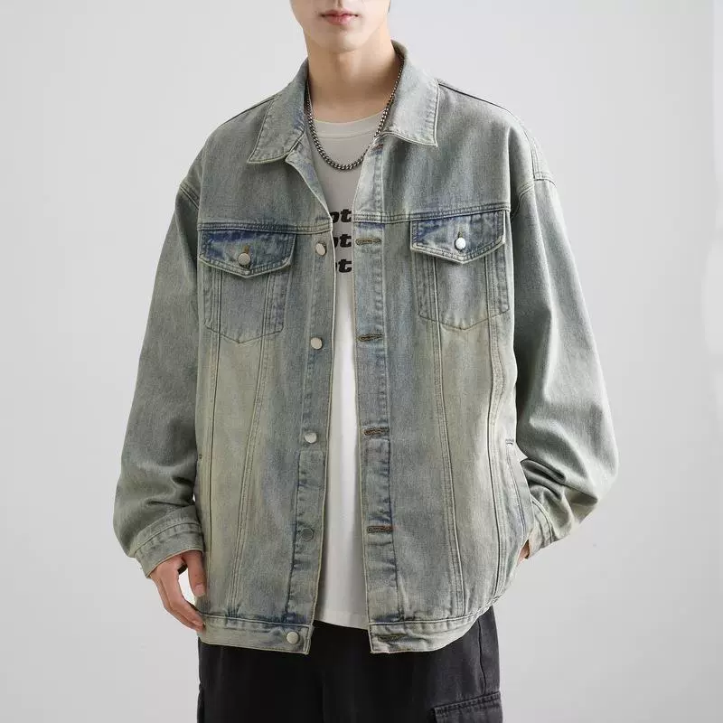 Denim men's warm trend jacket, American style, oversize