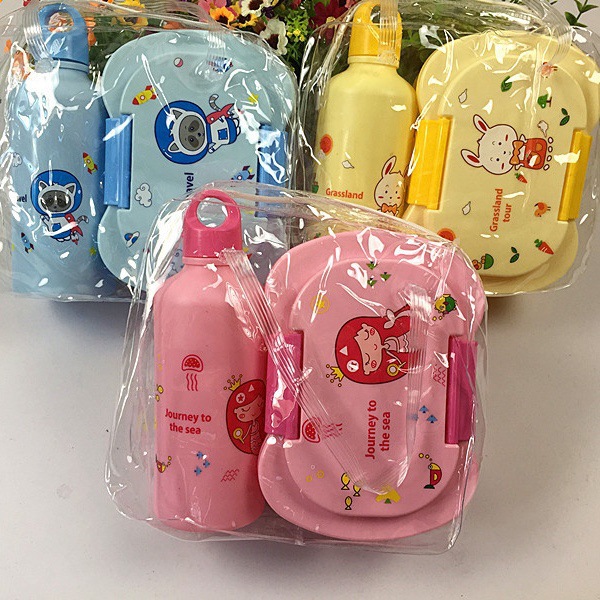 Cartoon lunch box kettle suit round children's student lunch box snap lunch box manufacturers can set LOGO