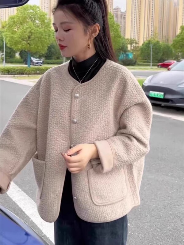 皮毛一体小香风外套女2025春秋新款小个子休闲宽松羊羔毛上衣|undefined