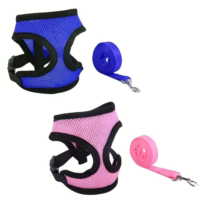 Adjustable No Pull Pet Harness and Leash Set in Blue Pink|undefined
