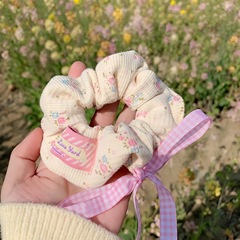 Ballet-style beige waffle pink bow large intestine hair tie cute small floral hair ribbon hair accessory