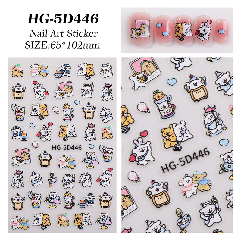かわいい黒革 KT 猫ネイルステッカー 5D レリーフ立体初音ライン子犬ネイルアートステッカージュエリー HG スタイル|undefined
