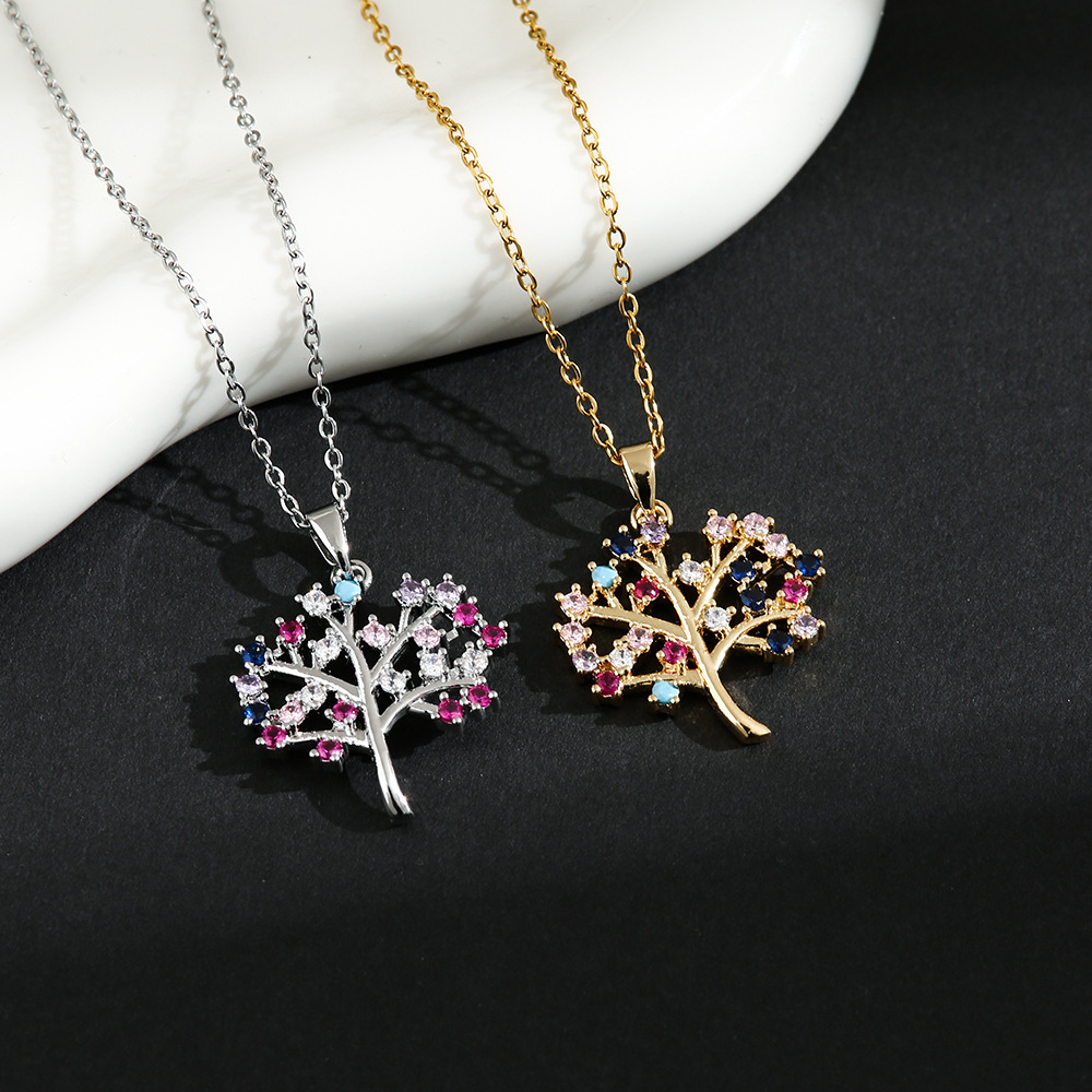 Titanium Steel, Copper Material Life Tree Pattern Wholesale Jewelry Elegant Modern Style Life Tree Titanium Steel Copper Plating Cable Chain Pendant Necklace