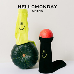 34442HELLOMONDAY Women's Fashion Medium Calf Letter HI Smile Fluorescent Green Street Sports Couple Socks