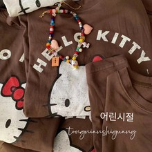韩国可爱卡通纯色圆领短袖T恤咖色女童洋气休闲幼儿园套头棉衫潮