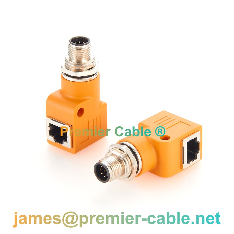 Right-Angle M12 A-Coded 8-Pin to Rj45 Industrial Ethernet Adapter, Waterproof Ip67 Shielded Type, Right-Angle Network Right-Angle M12 A-Coded 8-Pin to Rj45 Industrial Ethernet Adapter, Waterproof Ip67 Shielded Type, Right-Angle Network
