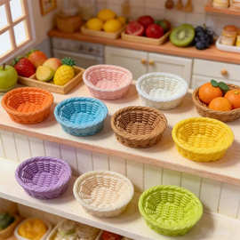 立体多彩编织篮子 手工diy饰品配件微缩造景儿童过家玩具树脂摆件