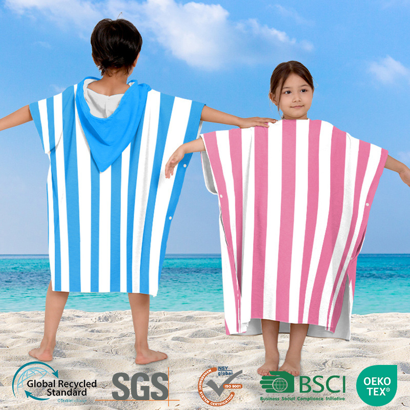 Toalla de baño para niños capa capa de playa capuchón toalla de baño de impresión digital rayas absorbentes
